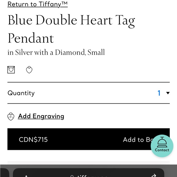 Tiffany Blue Double Heart Tag Pendant with Small Diamond - Picture 4 of 4